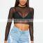 Stylish ladies smart Casual short body sheer Mesh sexy ladies Crop tops shirt
