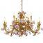 French Luxury Living Room Dining Room Villa Brass Ceramic Flower Romantic Copper Chandelier