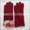 ladies winter warm red woolen hand gloves with fur