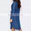 denim women dress with drawstring long sleeves women dress OEM service