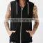 Sleeveless wholesale zipper up plain black hoodie for men