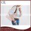 pretty star print canvas tote bag leather handle