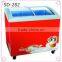 SD-282L double glass door chest freezer, sliding glass door curved chest showcase