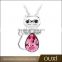 OUXI korean style multicolored rhodium plated crystal cat necklace 11441-1
