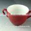 Colored Ceramic Mug Cup/soup Cup Two Handles 550 ml With Spoon / Christmas Cup Embossed