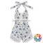 Eco-friendly Cotton Black Yellow Lace Sunflowers halter bubble rompers