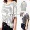 Korean Women women stripe t-shirt Short Sleeve Mini Loose Black White T-Shirt Tops