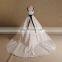 Terse Boat Neck Pleat Bow Satin Wedding Dress With Long Train Black & White