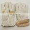 Warm Lining White Men's Cow Grain Leather Driving Gloves With Wing Thumb