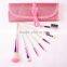 7pcs Hot sales red fur cute makeup brush set with pink fashion bag