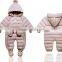 Super quality Baby jumpsuits down jacket/ Kids winter warm out wear with hoods fur poms pom