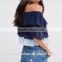 Women wear Off Shoulder Tiered Lace And Ruffle Top