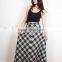 Latest long skirt design 2016 elegant black and white plaid long maxi skirt