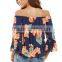 Women's Casual Floral Off Shoulder Chiffon Blouse Top