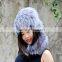CX-C-01F Genuine Fox Fur Knitted Hats and Scarf Sets