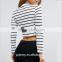 European Style Sexy Women Round Neck White Long Sleeve Top Stripe Cropped T-shirt