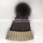 Myfur Real Fox Fur Pom Pom Bi-Color Adult Elegant Wool Beanie