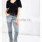 Womens Black Plain Classical V neck T Shirts Lightweight 100% Cotton POCKET TSHIRT