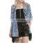 Stylish Modern Cute Blue Printed Kimono With Black Fringe Long cardigan Along The Hem blouse