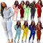 Wholesale women's 2 piece plain sport sweat pants zipper hoodies sets