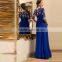 Vestido azul royal Long Dress Party Evening Gown Half Sleeves Lace Prom Gown Chiffon Zipper Robe de soiree