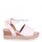 Wholesale New design white nappa two part espadrille inspired platform wedge heel ankle strap sandals shoes