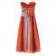 Strapless hollowed out backless color blocked long dress, sleeveless wrapped chest print, women's split and large swing vacation beach dress