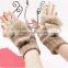 knitted gloves/knit half finger gloves with plush mitt flap/custom winter gloves
