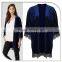 Navy Blue Velvet Materials Japan Sex Pron Loose Kimono Robes Blouse With Tassels for Women