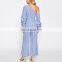 Asymmetric Plain Off The Shoulder Bow Waist Gathered Long Sleeve Rompers Jumpsuits Women 2017 Summer