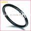 Custom Black Fabric Leather Wristband Bangle with Stainless Steel Magnetic Box Clasp