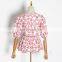 TWOTWINSTYLE Floral Tunic Tops Puff Short Sleeve V Neck Casual Blouse Shirt Women