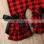 Christmas Baby Girl Romper Newborn Ruffle Black Red Plaids Jumpsuit with Bowknot for 0-2T