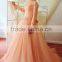 High Quality Beautiful Orange Long Sleeve Beaded Tulle Ball Gown Arabic Wedding Dress Hijab