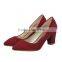 charming ladies thick heel red suede shoes with tip head