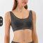 Detachable molded cup denim yoga sports bra for women, tight fitting, elastic, high-strength, shock-absorbing, gathered fitness bra