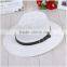 Wide brim Summer fashion women panama paper beach straw hat with black buckle strap