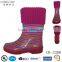 Colored Strip Printing Rubber Boot for Child with Knitting Wool Colar