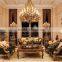 Vintage Wood Carved European Sofa, Hand Painting Wooden Living Room Sofa Set, Button Tufted Chesterfield Genuine Leather Sofa
