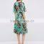 Pleated Kaftan Midi Dress In Turquoise Floral