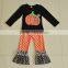 hot sale for thanksgiving day long sleeve ruffle baby girl clothing set with turkey embroider