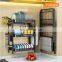 Punch-free foldable countertop dish draining storage plate rack black stainless steel kitchen shelf organizer with water tray