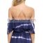 haohoo Alibaba wholesale OEM service China Clothing supplier Blue Tie-Dye Striped Off-the-Shoulder Sexy Women Romper