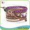 Pink Stone Bead Mix Heart Charm Brown Genuine Leather Wrap Bracelet