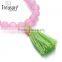 2016 Fashion Chinese light pink crystal tassel elastic bracelet jewelry set
