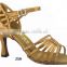 popular multi strap crystal stone satin middle heel comfortable and fashionable ladies latin salsa dance shoes