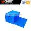 Space saving durable foldable plastic storage large crate with lid