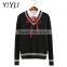 OEM service women white stripes v-neck school uniform cable knit sweater