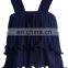 women girls navy chiffon stripe frilling tier crepe top belt vest