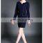Ladies high quality navy dress above knee, peplum waist dress for fall